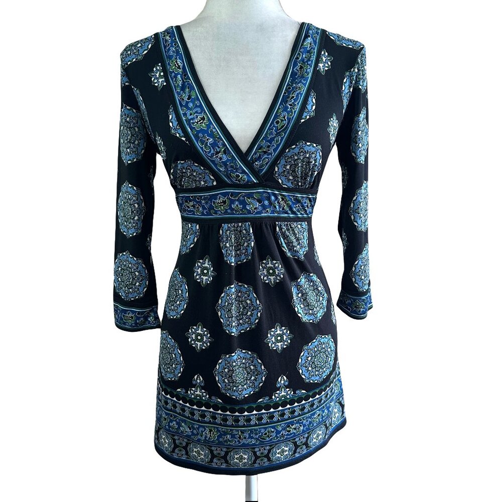Max Studio Vtg Y2K Black/Blue Paisley Tunic Dress Top